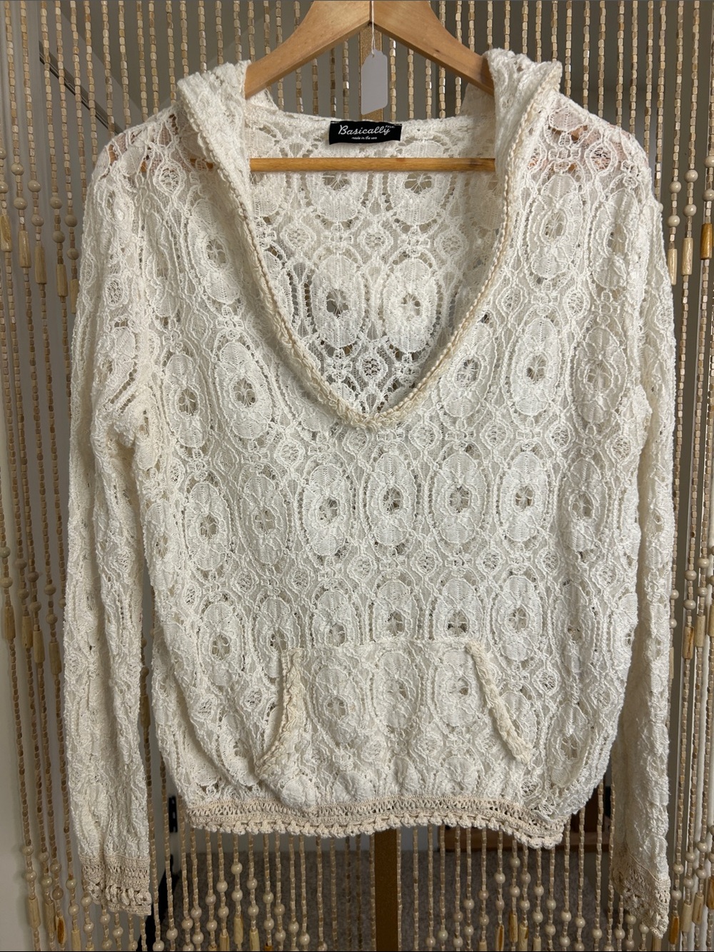Basically Me Cream Lace V-Neck Hooded blouse/top/cover up